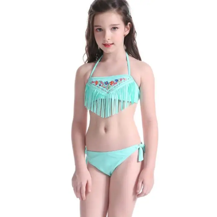 
High Quality Summer Kids Swimwear Gril Two Piece Swimsuit Bathing Suits G-String Bikini Children Lovely Thong Bikini 