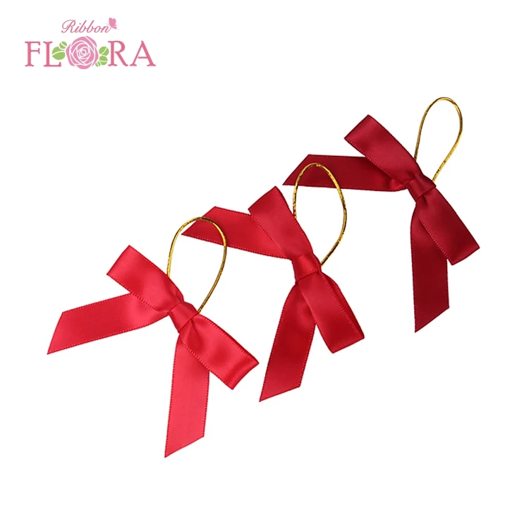Polyester satin ribbon pre-made decorative bows with gold elastic loop