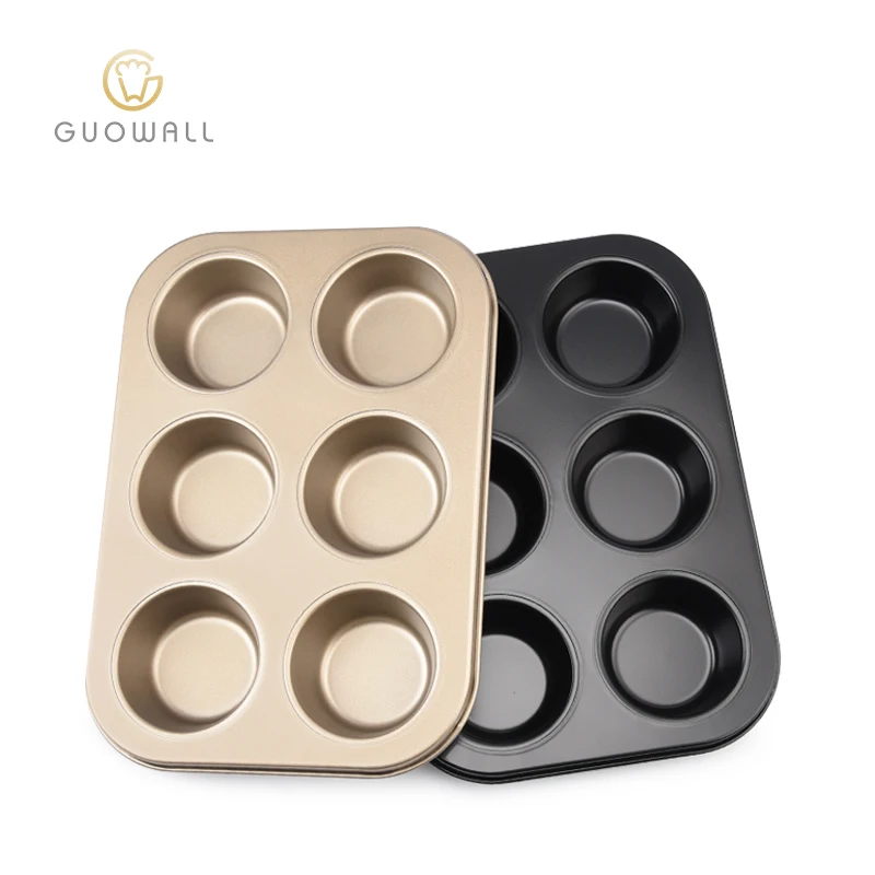 6 Cups Gold Nonstick Coating Carbon Steel  Cupcake molds  Baking Tools Muffin Pan