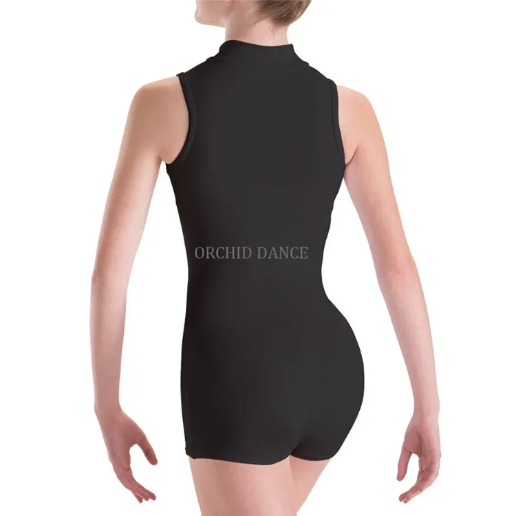 Factory Wholesale High Quality Kids Girls Shiny Lycra Short Black Unitard