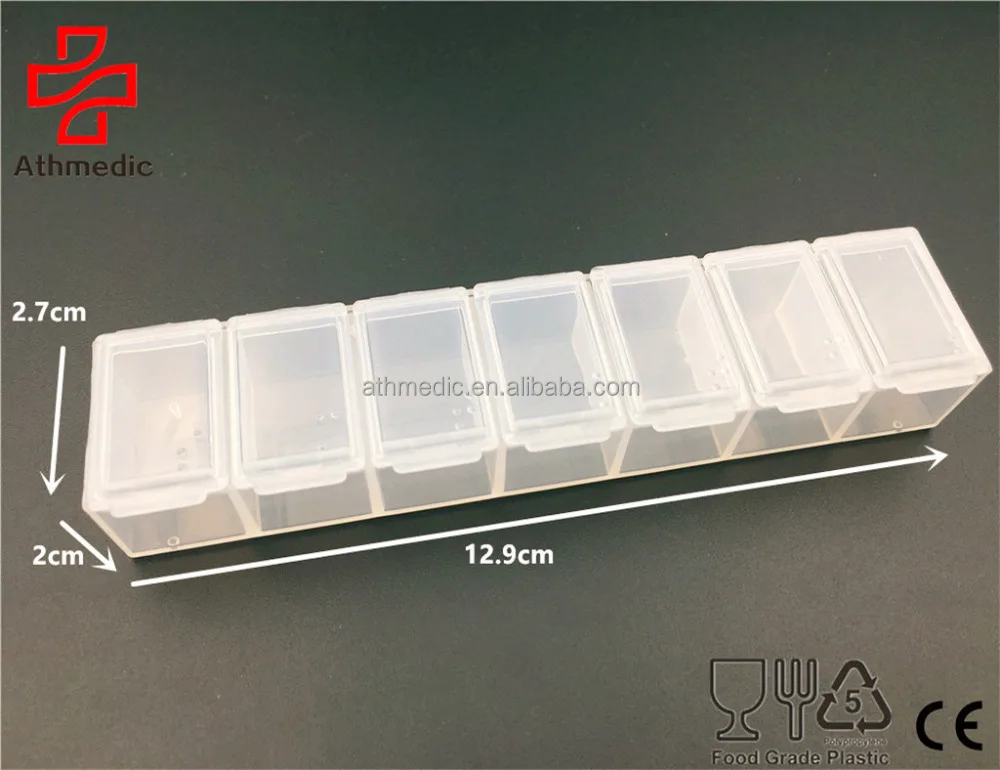 2022 Athmedic food grade weekly simple 7 day rectangle pill box case simple 7 case clear pill case