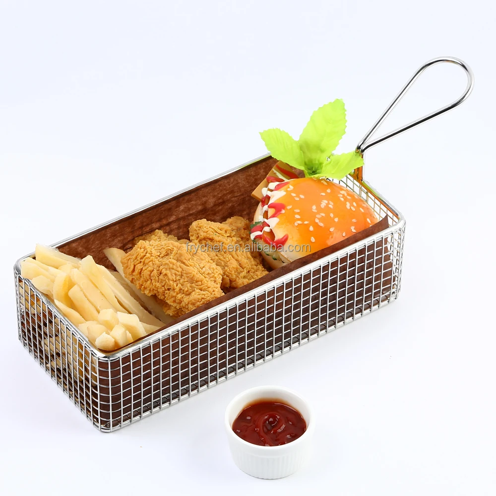 Square Mini French Fry Basket Coarse Mesh Chip Serving Tray Basket Presenting Fried Fish and Bread Snack and More