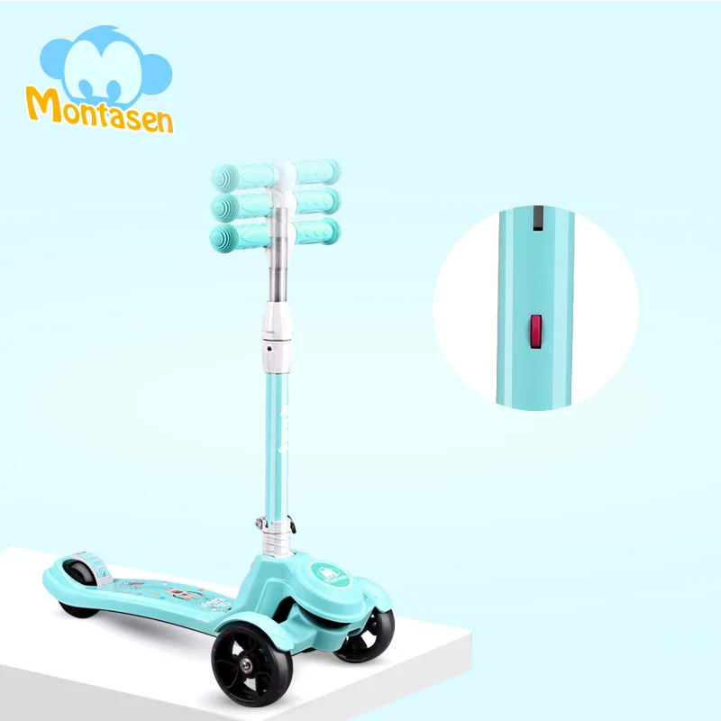 
Montasen M8003 Hot Sale Plastic Flashing Wheels Foldable Stable Gravity Steering 3 Wheels Scooter Child Scooter 