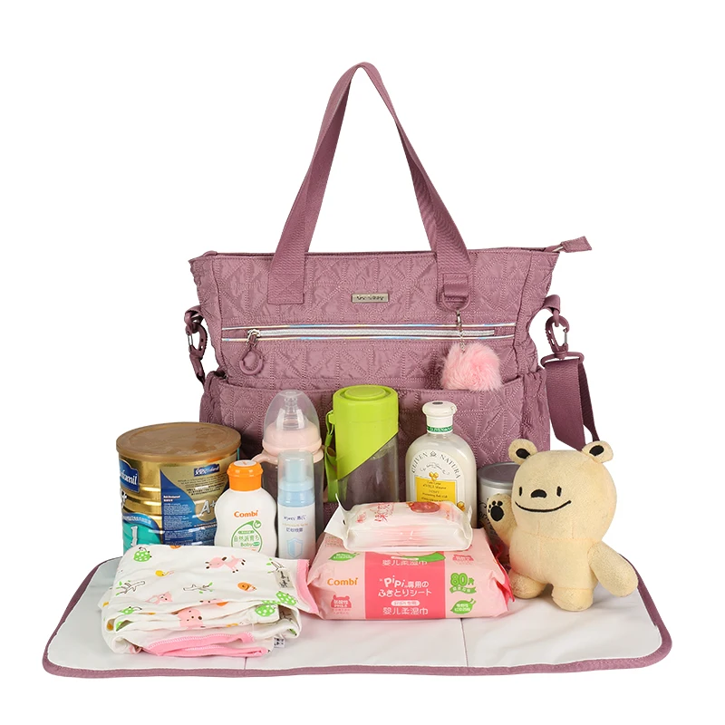 New design mummy multifunction stripe ladies handbag waterproof diaper shoulder bag