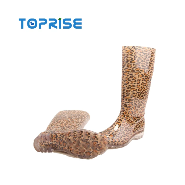 Custom Affordable Ladies Leopard Printed Plastic Gumboots