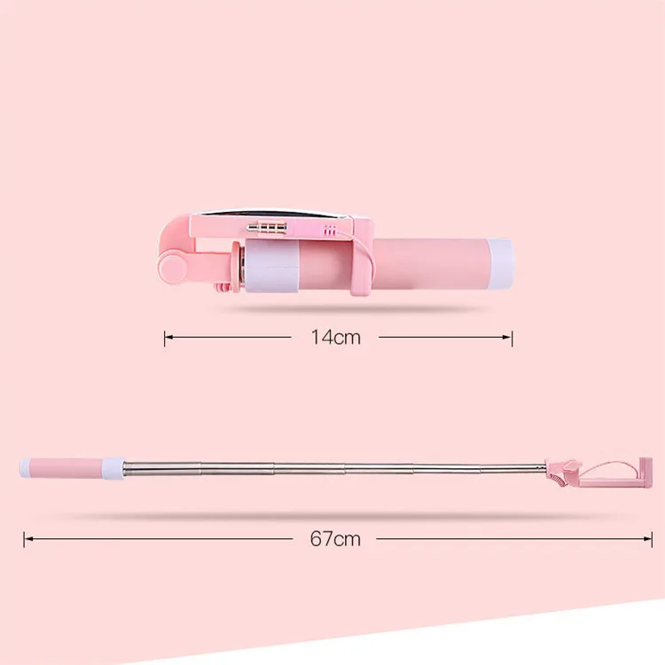 
universal mini foldable wired phone selfie stick with mirror 