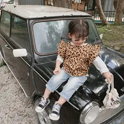 Wholesale kids leopard pattern knit vest flutter sleeve child knitting sweater
