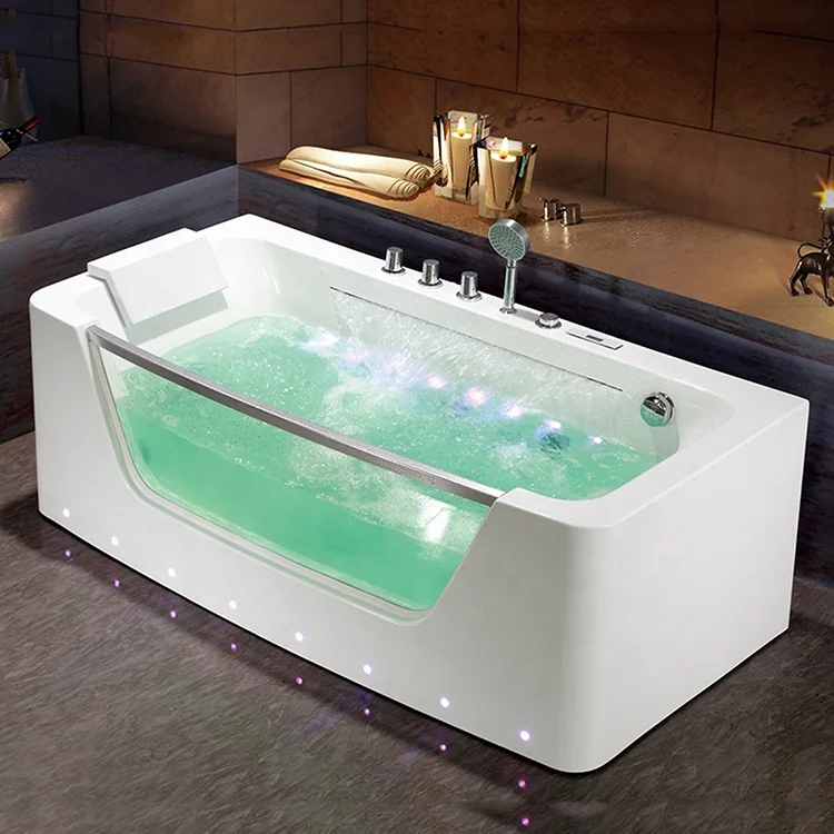 Hot selling luxury acrylic bathtub with great price transparent glass in white corner square bath tub indoor