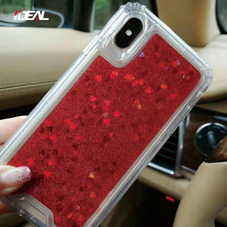 
Defender style quicksand heart plastic phone case for iphone 8 7 plus X XS with shockproof clip 