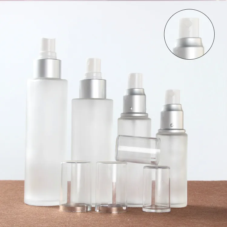 Luxury cosmetic package frosted clear glass pump bottle 20ml 30ml 40ml 60ml 100ml