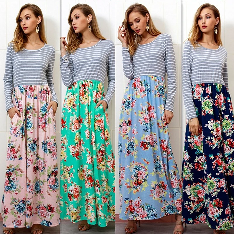 Wholesale 2018 fashion sexy ladies O-neck long sleeve Women Dresses (C18381)