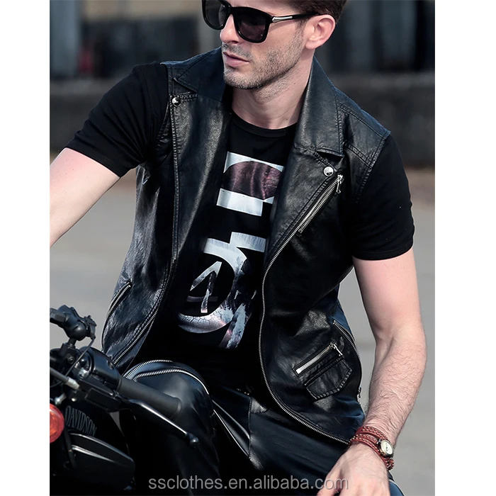 
Autumn new fashion men leather biker vest PU motorcycle leather vest 