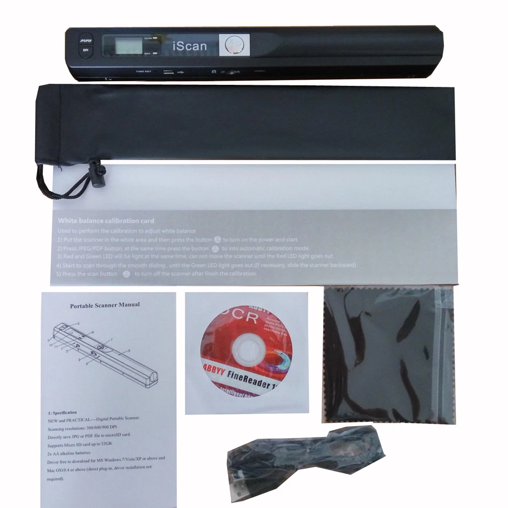 Portable Scanner 900DPI Handheld Mobile Document Portable Scanner Business Card Hand pen color Scanner