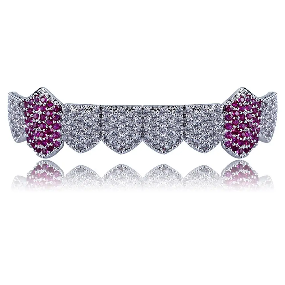 Hiphop Body Jewelry Copper Micro Pave AAA Diamond CZ Grills Vampire Fangs Colorful CZ Bottom Teeth Grillz
