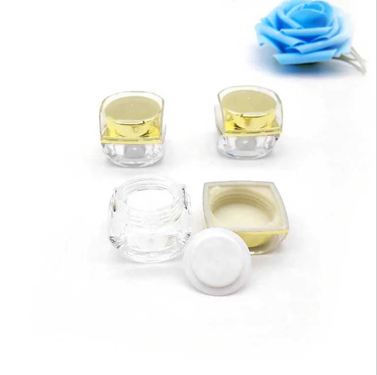 Wholesale custom logo square acrylic 5ml clear golden cosmetic cream jars custom package jar small container with good price