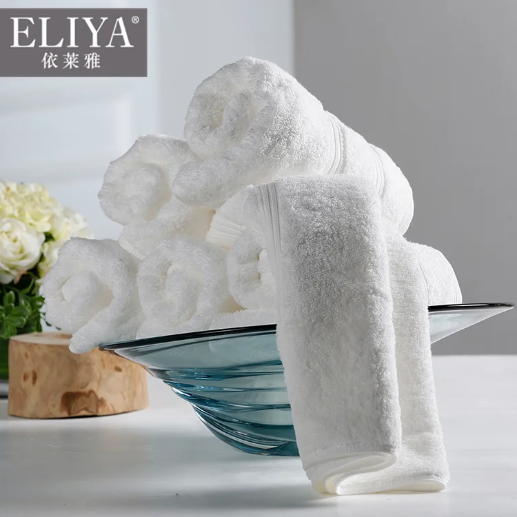 Luxury white color 5 star hilton hotel luqury bath towel set for hotel,hotel balfour spa towels with logo embossed