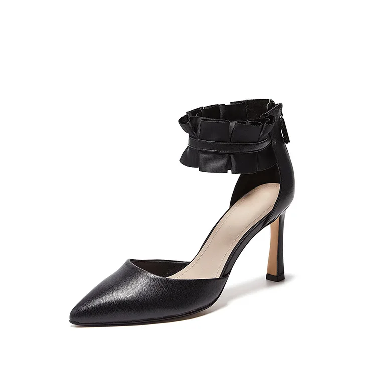 Summer new trend high quality fashion sexy style leather ankle strap pointed toe high heel women sandals shoes