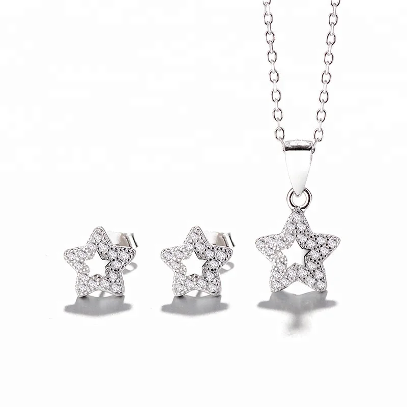Latest Design 925 Sterling Silver Five Star Jewelry Set Earrings and Necklace Set for Kids