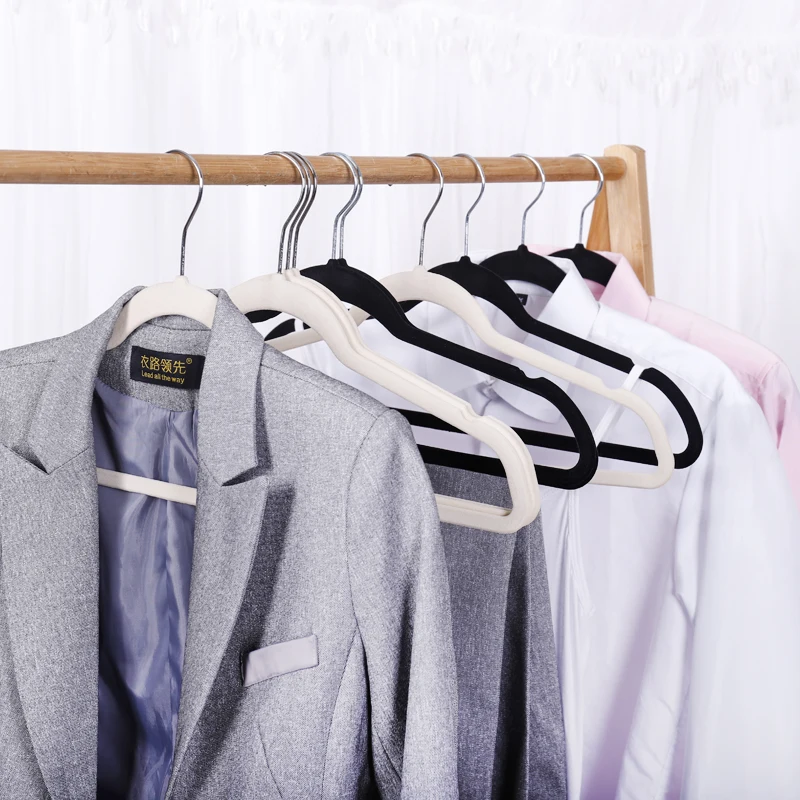 Adjustable Velvet Flocked Hanger Silver Plated Swivel Hook Hanger Wholesale Garment Store Clothes Hangers