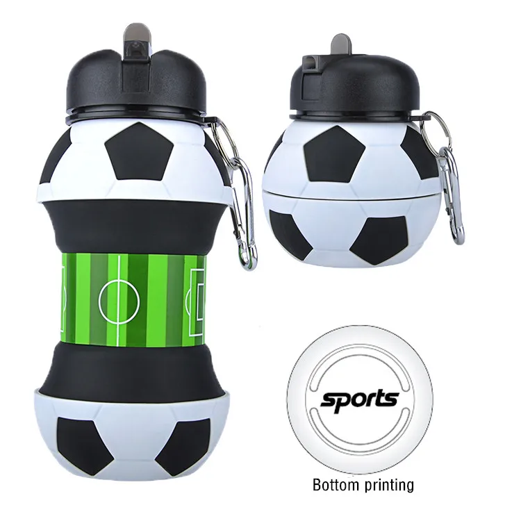Patent Product Sports Football Botella De Agua With Custom Logo Silicone Collapsible School Drinking Water Bottle Children
