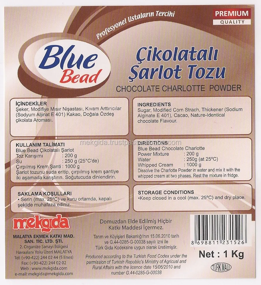 Blue Bead Chocolate Charlotte Cream Powder