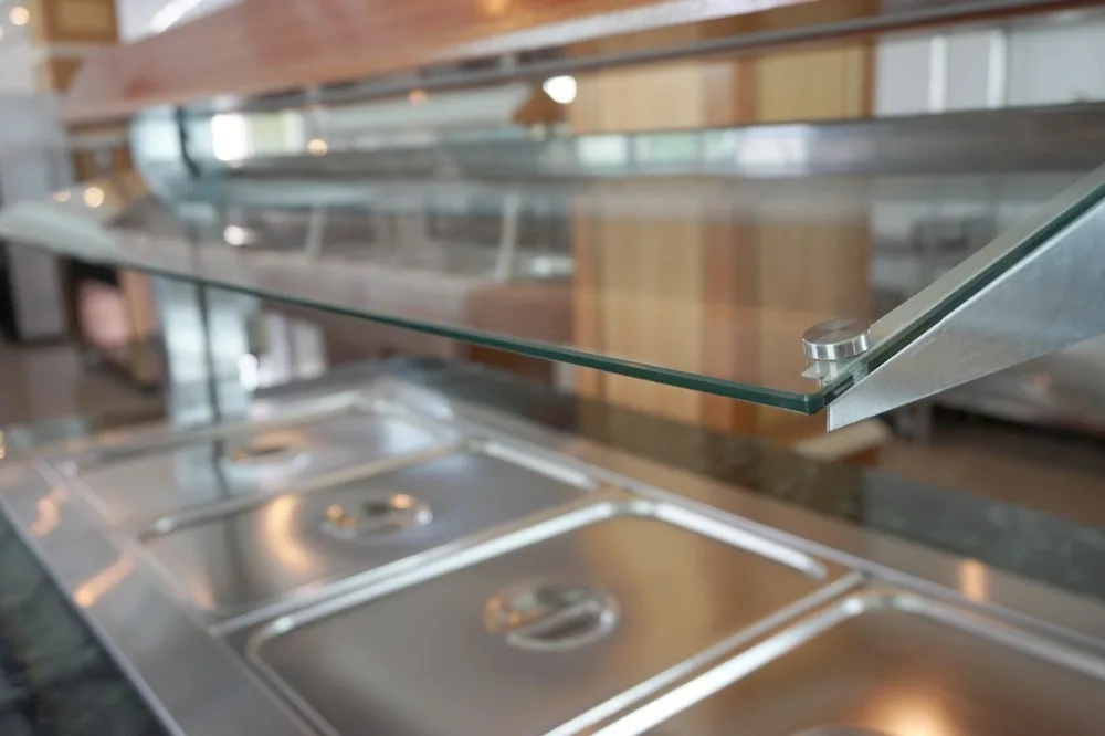 Nice Design Wooden Structure Acrylic Glass Big Capacity GN Pan Salad Serving Bar