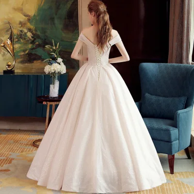 
Ball Gown Wedding Dresses 2019 Princess Off the Shoulder Sequins Shinny Saudi Arabic Bridal Gowns With Lace up Back 