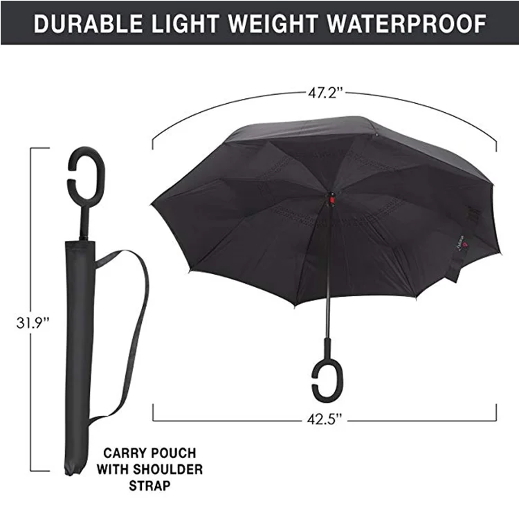 umbrella with logo reverse golf promotional custom inverted cheap wholesale cheap hands free  double layer for the rain