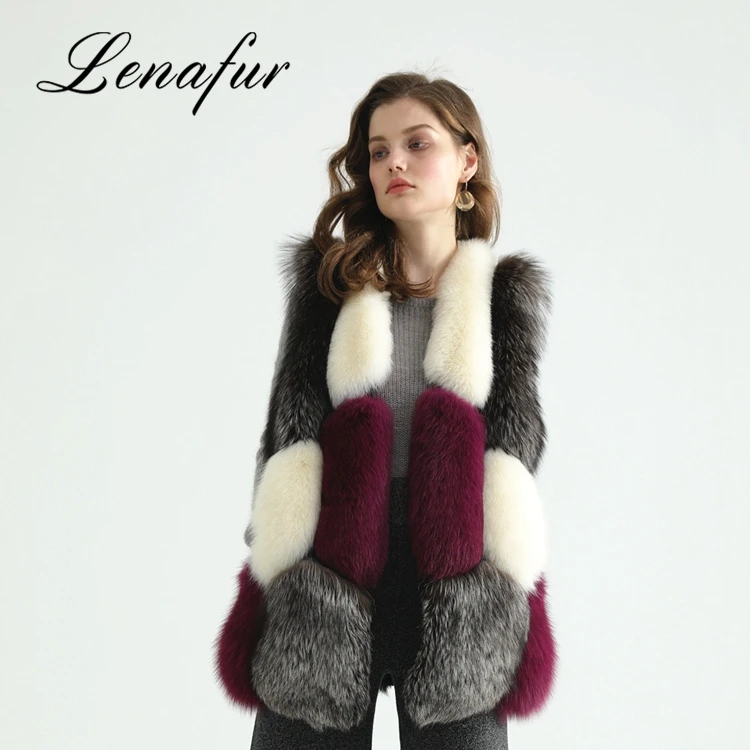 Большие 5 размеров серый вино бежевый цветовой гаммы молодая леди мода длинный Лисий мех без рукавов жилет, жилет из меха лисы