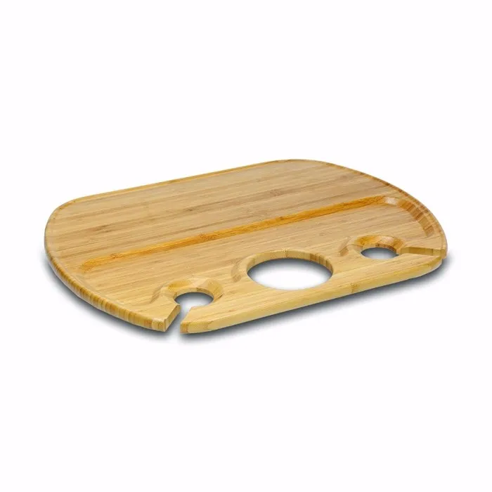 New Product Ideas 2021 Bamboo Wooden Wine Accessories Travel Camping Folding Outdoor Picnic Table With Wine Holders