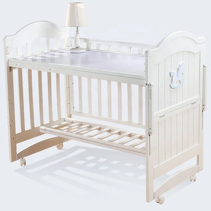 Solid wooden white painting bumper cribs cot  baby cradle swing bed for baby 0-3 years