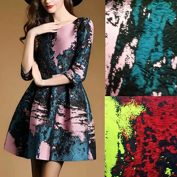 
Custom Color Accepted Patchwork Hot Sale Oil Painting Style Jacquard Woven Cloth Fabric 