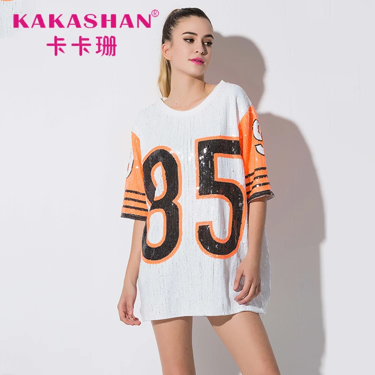 Оптовая продажа танцевальные костюмы в стиле хип-хоп свободная бейсбольная рубашка Женская двусторонняя длинная футболка оверсайз с
