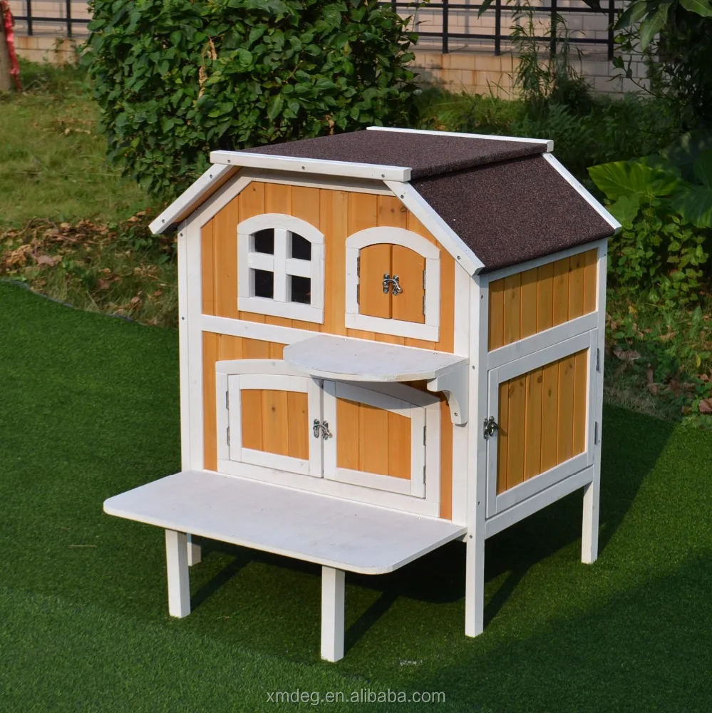 
Cedar cat cage with balcony and Wood Cat House 