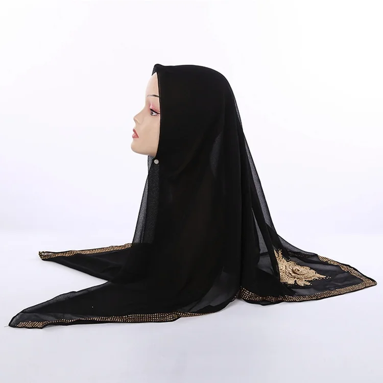 Plain Square Hijab Chiffon,Solid Black Color Indonesian Hijab Shawl Scarf For Lady