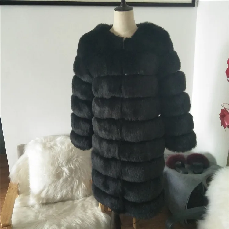 Fashion Long design winter warm faux fox fur coat for women