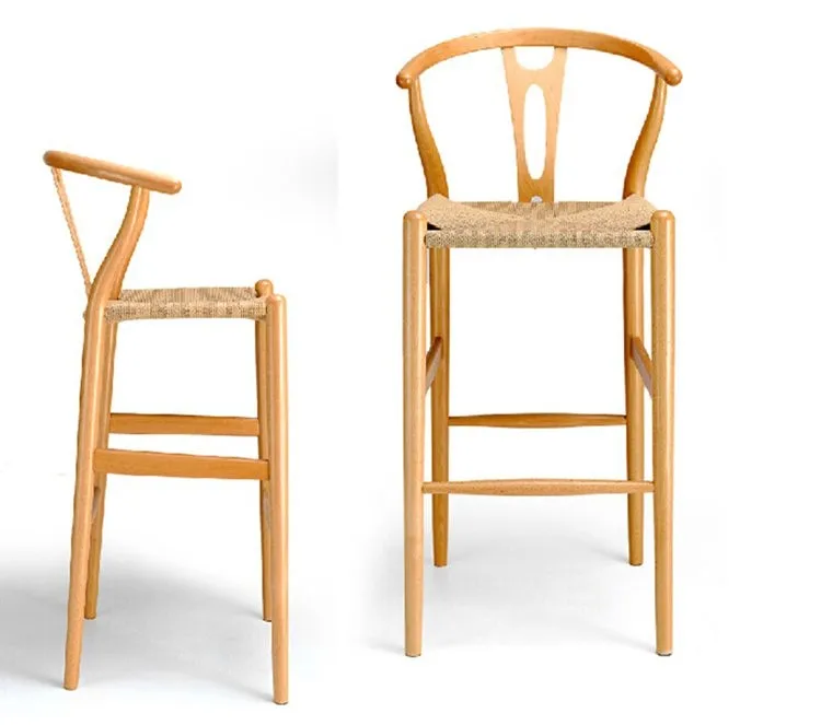 Modern design rattan high bar chair,armrest solid wood frame rattan bar stool chair