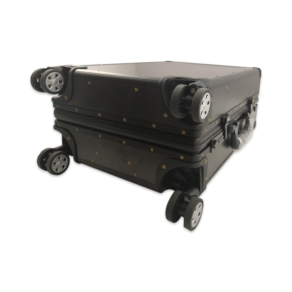 Carbon Fiber Carry on Aluminum Black Suitcase Men Customized High Quality Factory Price Top & Side Handle Luggage with TSA Lock