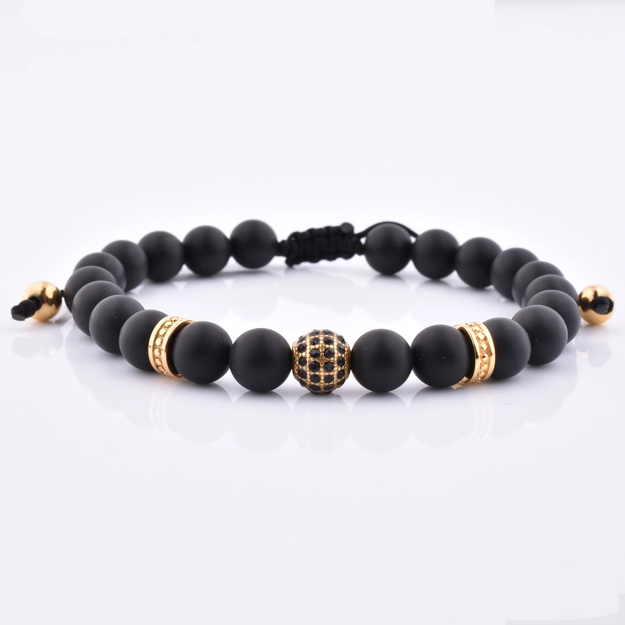 Wholesale Fashion Black Magnetic Clasp Onxy Flat Stone Bracelet for Men CZ Zincon Luxury Charm Bracelet