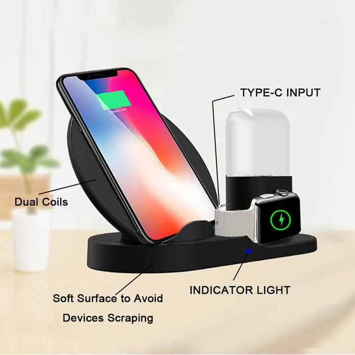 10W 7.5W Fast Wireless Charging Dock, 3 in 1 Wireless Charger Stand Station for iPhone for iWatch for Airpod