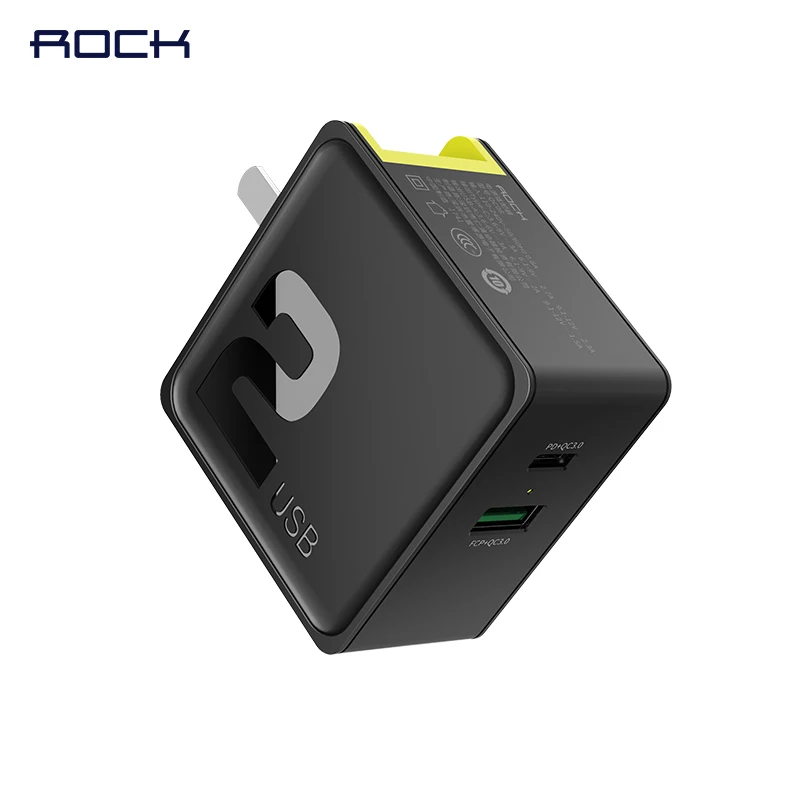 Rock 2Ports Dual USB Fast Charging Portable Mobile Phone USB Sugar PD Wall Travel Fast Charger