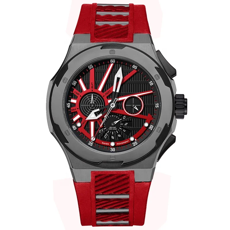 Water resistant silicone band stainless steel case fashion men wrist watch sports