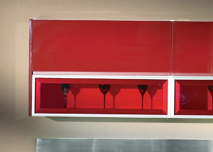 Glossy red with black built-in color indian style kitchen design