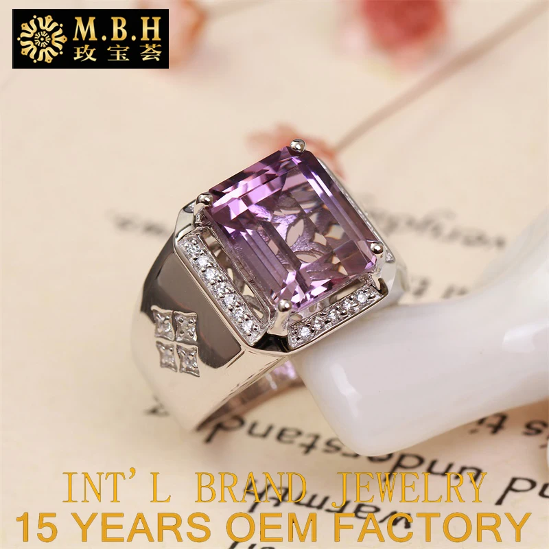 SGARIT wholesale new fashion trendy adjustable purple amethyst natural crystal 925 sterling silver gemstone ring for men