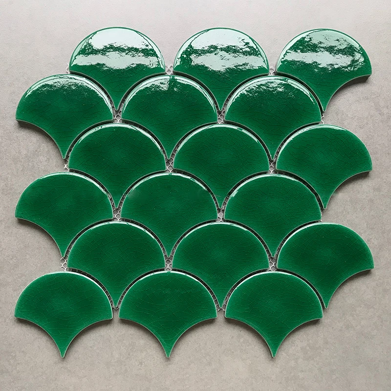 Foshan Green Fish Scale Porcelain Tile Fan Scallop Ceramic Wall Mosaic