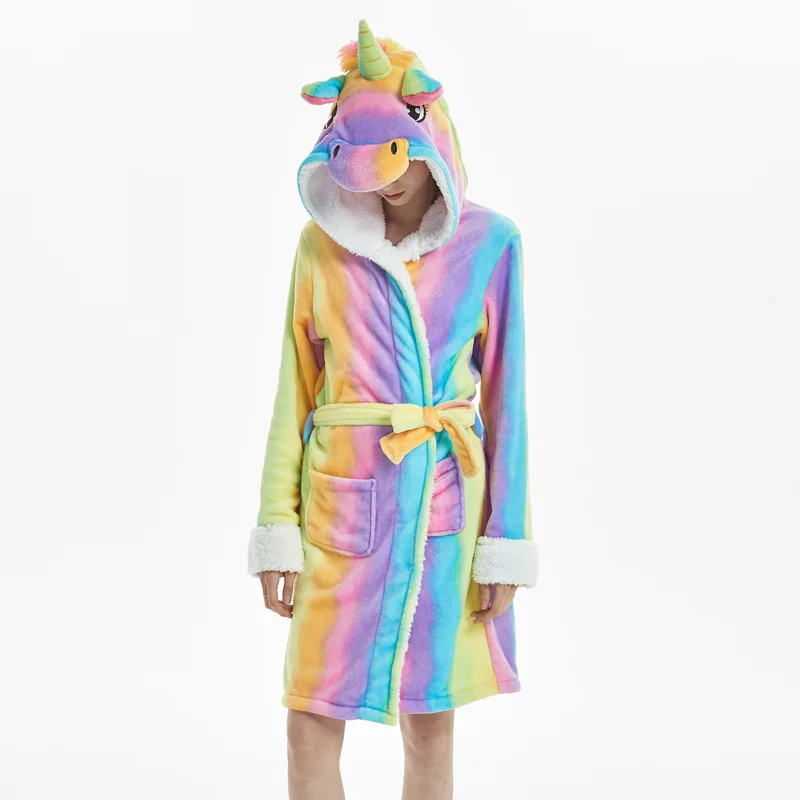 AIMINYZ animated bathrobes for women unicorn sleepwear animal robe for adults night gown flannel winter warm cartoon  men cute