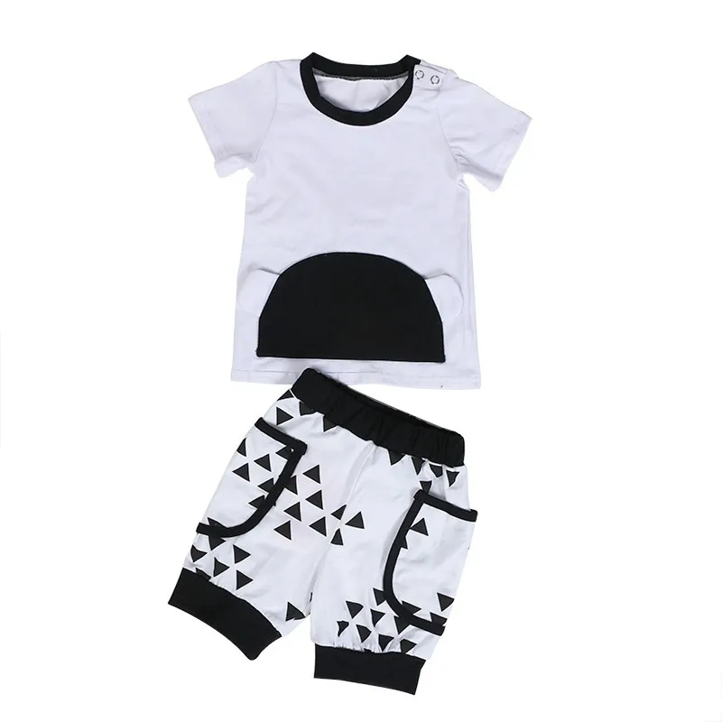 Boys Clothing Set Boys White T-shirt With Pocket&Matching Shorts Outfit Set Little Boys Clothes