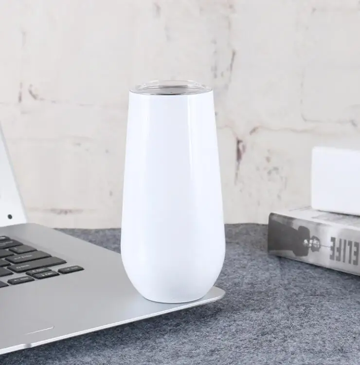 Stainless steel Custom 6 oz (ounce) Champagne Tumbler Cup Flute Mug,  Stainless Steel Stemless Wine Glass Tumbler