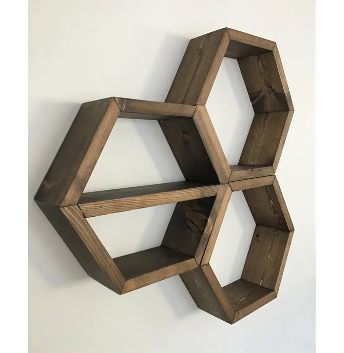 Набор из 3 шестигранных деревянных настенных полок, геометрические полки, полки с Сотами