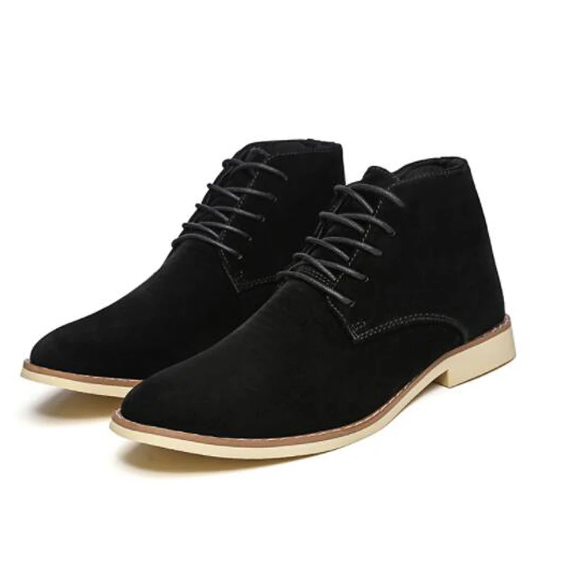 Мужские модные однотонные замшевые ботинки на среднем каблуке, Мужские классические ботинки Chukka со шнуровкой